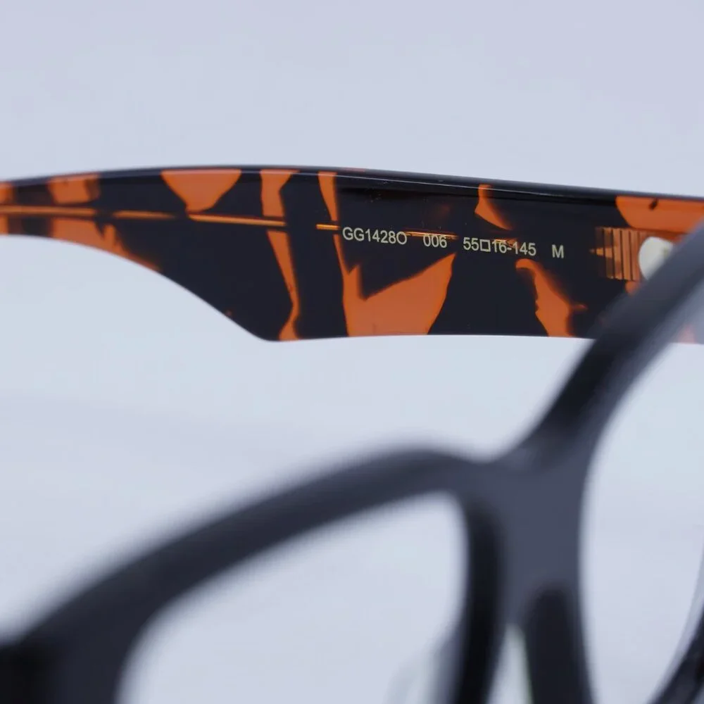 🕶️ New Gucci GG1428O 006 Eyeglasses - Black With Orange Havana Frame
